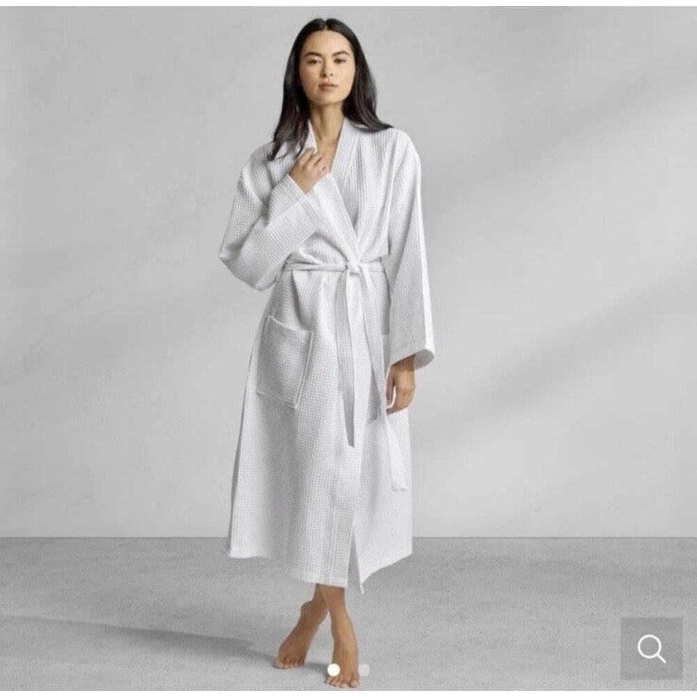 Kassatex White Waffle Robe - Long Kimono Style